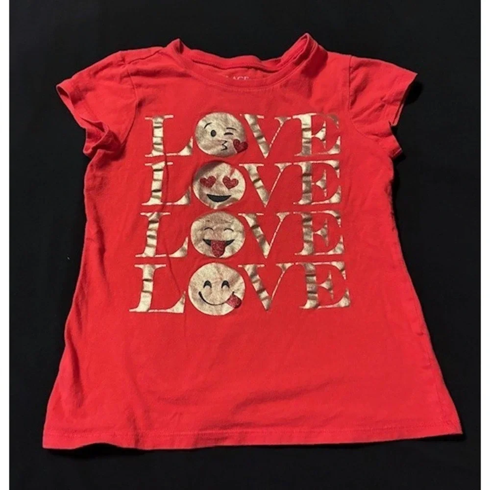 Childrens Place size 7/8 red tee with LOVE and emoji faces
